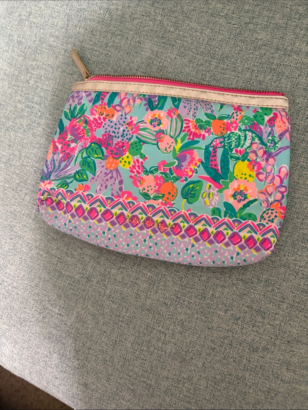 Lilly Pulitzer Floral Mosaic Cosmetic Pouch in Aqua, Pink, Yellow & Green